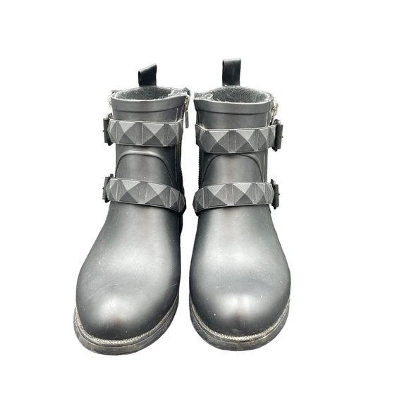 Rebecca Minkoff Black Rubber Ankle Boots Womens 6 Booties Rain Boots - Picture 2 of 7